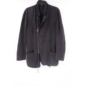 Emporio armani men's 40 full zip black linen jacket asymmetrical zip casual